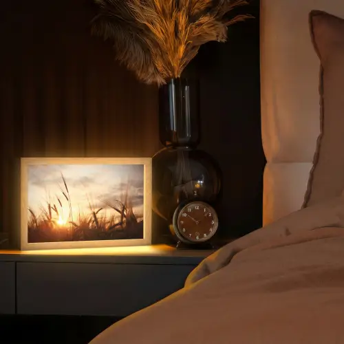 Riet - Gras - Zonsondergang - Natuur - Horizon Light Box met kabel (Tafellamp) klein -sfeer1