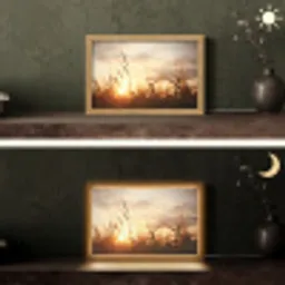 Riet - Gras - Zonsondergang - Natuur - Horizon Light Box met kabel (Tafellamp) klein -sfeer3