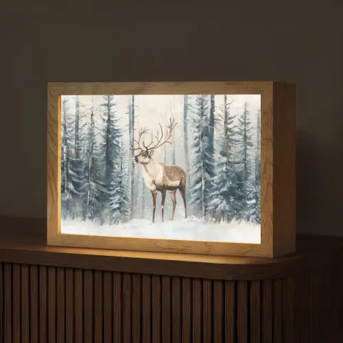 Rendier - Sneeuw - Woud - Wit Light Box met kabel (Tafellamp) klein -z3d_website