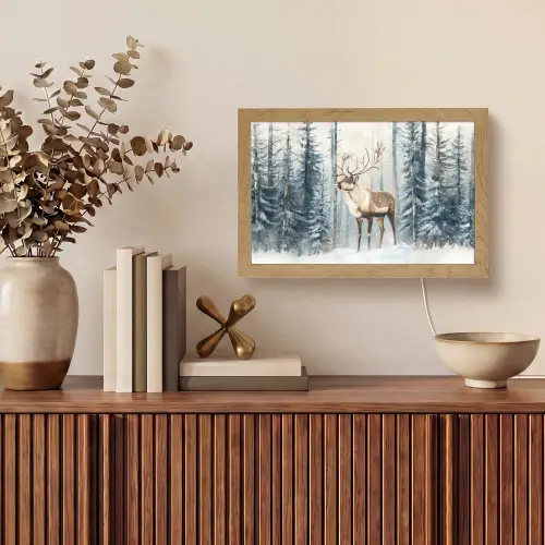 Rendier - Sneeuw - Woud - Wit Light Box met kabel (Tafellamp) klein -sfeer2