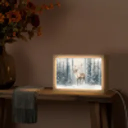 Rendier - Sneeuw - Woud - Wit Light Box met kabel (Tafellamp) klein -sfeer4
