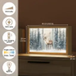 Rendier - Sneeuw - Woud - Wit Light Box met kabel (Tafellamp) klein -USP_EN