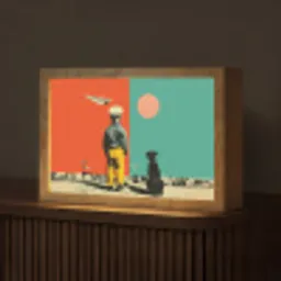 Retro - Jongen - Hond - Rood - Groen Light Box met kabel (Tafellamp) klein -z3d_website