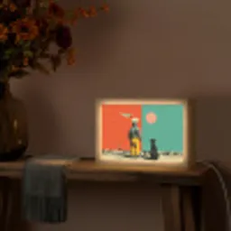 Retro - Jongen - Hond - Rood - Groen Light Box met kabel (Tafellamp) klein -sfeer4