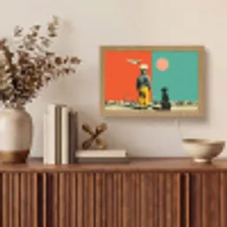 Retro - Jongen - Hond - Rood - Groen Light Box met kabel (Tafellamp) klein -sfeer2