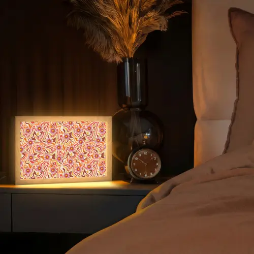 Retro - Bloemen - Patroon Light Box met kabel (Tafellamp) klein 924 -sfeer1