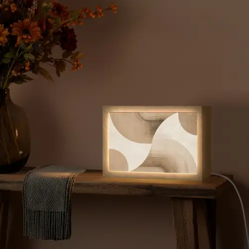 Retro - Geometrische lagen - Aardetinten Light Box met kabel (Tafellamp) klein -sfeer4
