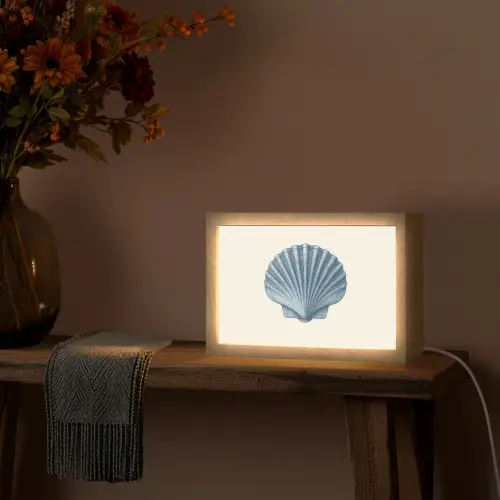 Ribbels - Blauw - Schelp Light Box met kabel (Tafellamp) klein -sfeer4