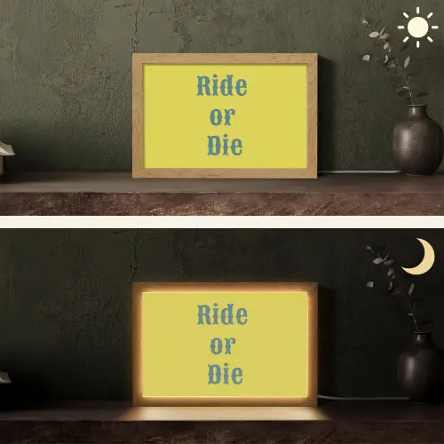 Ride or die - Geel - Blauw Light Box met kabel (Tafellamp) klein -sfeer3