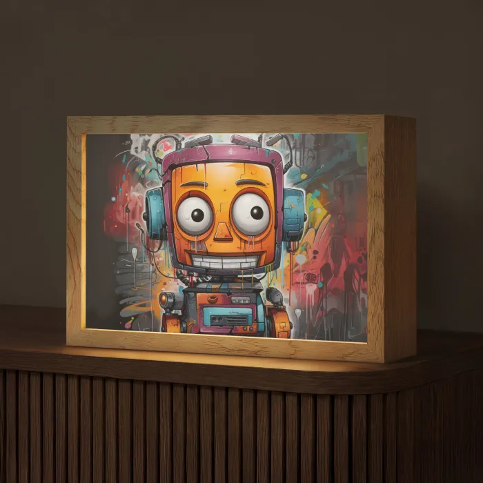 Robot - Graffiti - Oranje - Kleuren Light Box met kabel (Tafellamp) klein -z3d_website