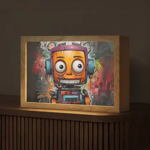 Robot - Graffiti - Oranje - Kleuren Light Box met kabel (Tafellamp) klein -z3d_website