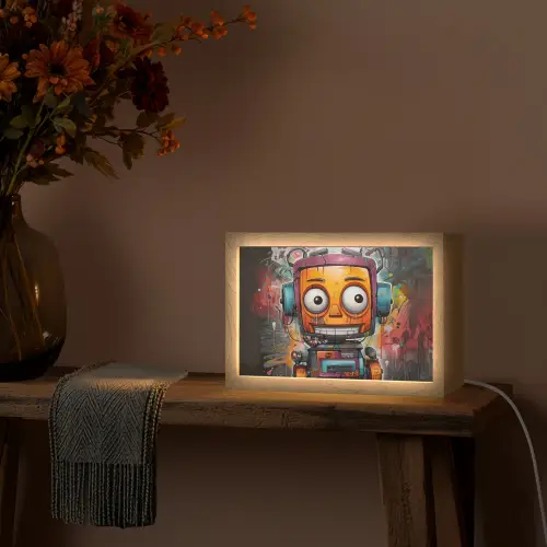Robot - Graffiti - Oranje - Kleuren Light Box met kabel (Tafellamp) klein -sfeer4