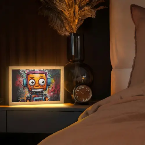 Robot - Graffiti - Oranje - Kleuren Light Box met kabel (Tafellamp) klein -sfeer1