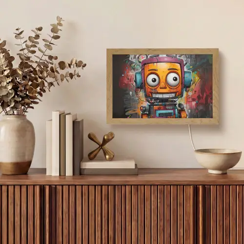 Robot - Graffiti - Oranje - Kleuren Light Box met kabel (Tafellamp) klein -sfeer2