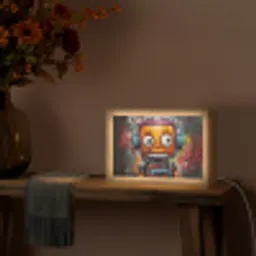Robot - Graffiti - Oranje - Kleuren Light Box met kabel (Tafellamp) klein -sfeer4