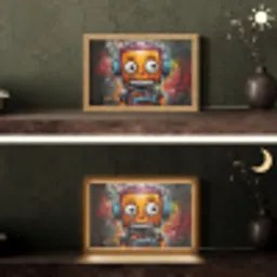 Robot - Graffiti - Oranje - Kleuren Light Box met kabel (Tafellamp) klein -sfeer3