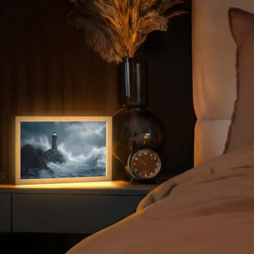 Rotsen - Vuurtoren - Golven - Klliffen Light Box met kabel (Tafellamp) klein -sfeer1