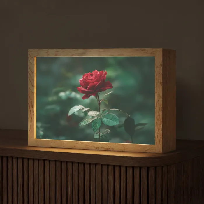 Roos - Bladeren - Dieprood Light Box met kabel (Tafellamp) klein -z3d_website