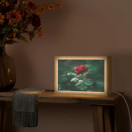 Roos - Bladeren - Dieprood Light Box met kabel (Tafellamp) klein -sfeer4