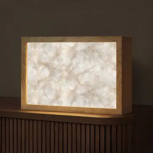 Zandkleurig - Marmer - Natuursteen Light Box met kabel (Tafellamp) klein 924 -z3d_website