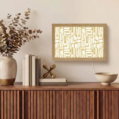 Zandkleur - Wit - Patroon Light Box met kabel (Tafellamp) klein 924 -sfeer2