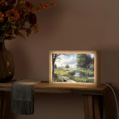 Zandpad - Groen landschap - Water Light Box met kabel (Tafellamp) klein -sfeer4