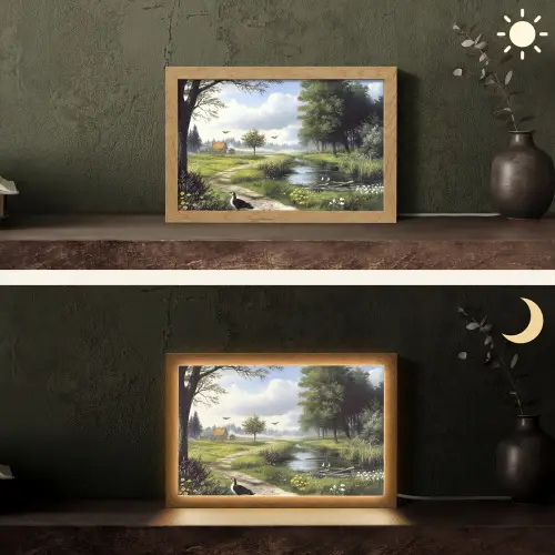 Zandpad - Groen landschap - Water Light Box met kabel (Tafellamp) klein -sfeer3