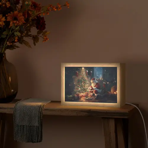 Kerstman - Haard - Donker Light Box met kabel (Tafellamp) klein -sfeer4