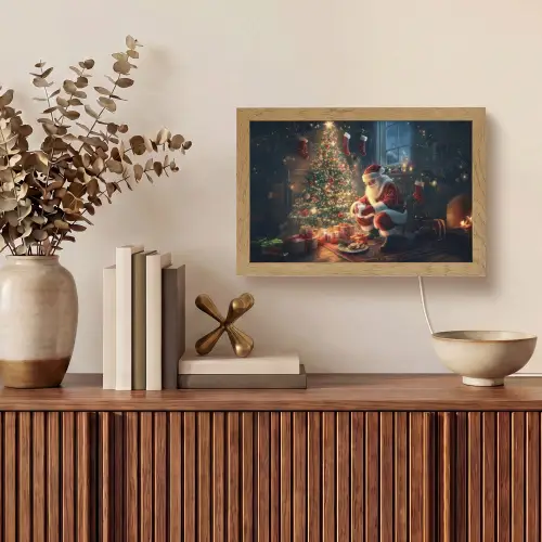 Kerstman - Haard - Donker Light Box met kabel (Tafellamp) klein -sfeer2