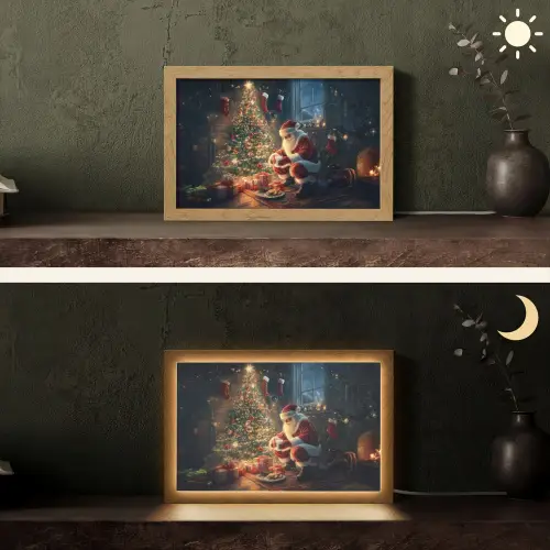 Kerstman - Haard - Donker Light Box met kabel (Tafellamp) klein -sfeer3