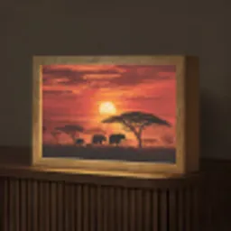 Savanne - Olifanten - Zonsondergang Light Box met kabel (Tafellamp) klein -z3d_website
