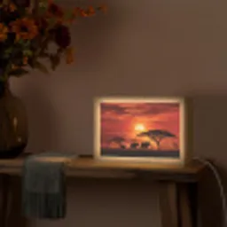 Savanne - Olifanten - Zonsondergang Light Box met kabel (Tafellamp) klein -sfeer4