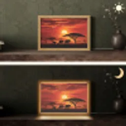 Savanne - Olifanten - Zonsondergang Light Box met kabel (Tafellamp) klein -sfeer3