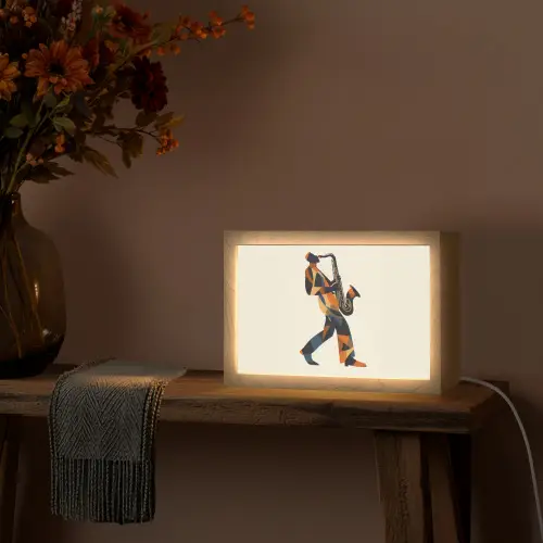 Saxofoon - Abstract - Persoon - Blauw Light Box met kabel (Tafellamp) klein -sfeer4