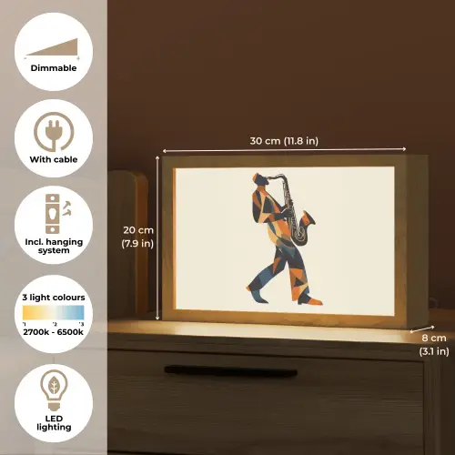 Saxofoon - Abstract - Persoon - Blauw Light Box met kabel (Tafellamp) klein -USP_EN