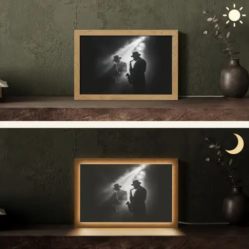 Saxofonisten - Hoeden - Rook - Licht Light Box met kabel (Tafellamp) klein -sfeer3