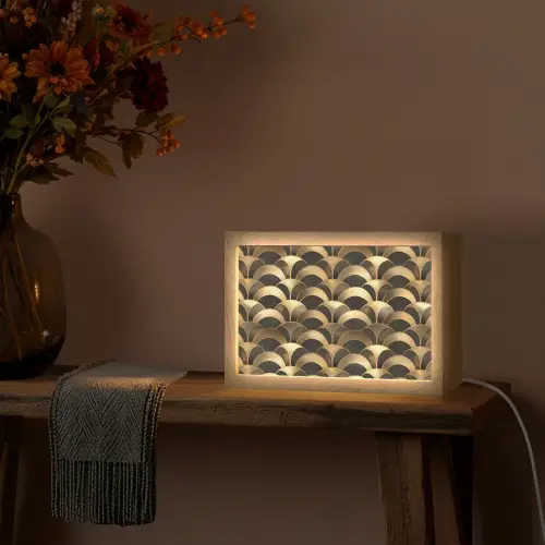 Schubben - Structuur - Goud Light Box met kabel (Tafellamp) klein 924 -sfeer4