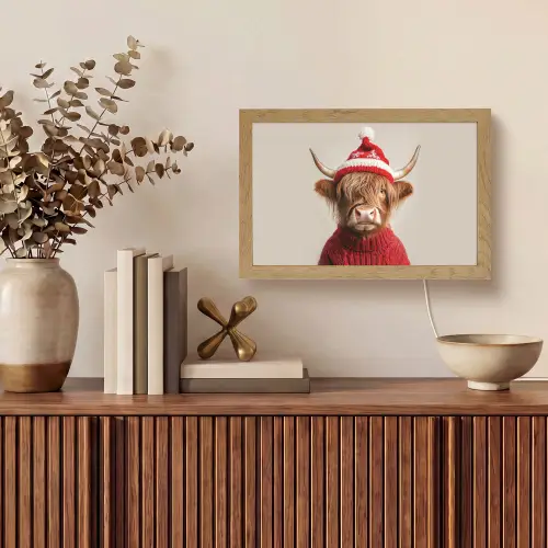 Schotse Hooglander - Kerst - Muts - Trui - Winter Light Box met kabel (Tafellamp) klein -sfeer2
