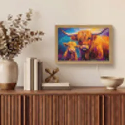 Schotse hooglander - Koeien - Dieren - Kunst Light Box met kabel (Tafellamp) klein -sfeer2