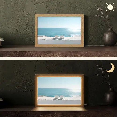 Zee - Koffiekopjes - Zomers Light Box met kabel (Tafellamp) klein -sfeer3