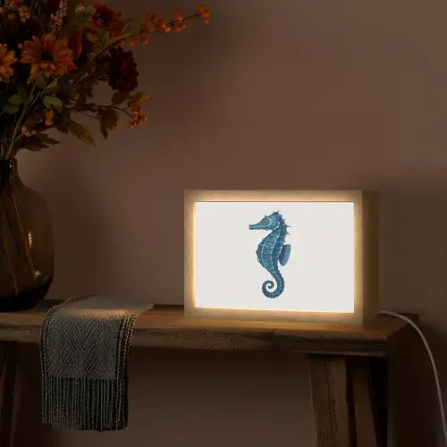 Zeepaardje - Staart - Blauw Light Box met kabel (Tafellamp) klein -sfeer4