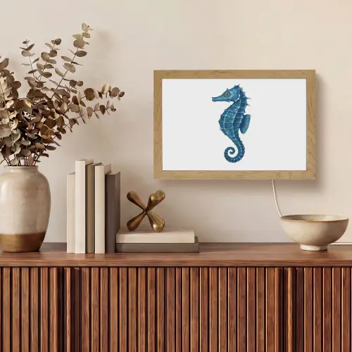 Zeepaardje - Staart - Blauw Light Box met kabel (Tafellamp) klein -sfeer2