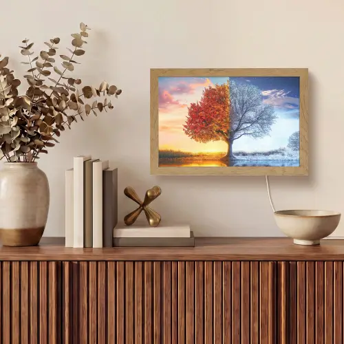 Seizoenen - Kunst - Boom - Herfst - Winter Light Box met kabel (Tafellamp) klein -sfeer2
