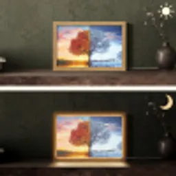 Seizoenen - Kunst - Boom - Herfst - Winter Light Box met kabel (Tafellamp) klein -sfeer3