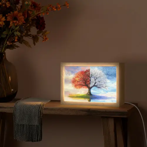 Seizoenen - Kunst - Boom - Winter - Herfst Light Box met kabel (Tafellamp) klein -sfeer4