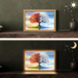 Seizoenen - Kunst - Boom - Winter - Herfst Light Box met kabel (Tafellamp) klein -sfeer3
