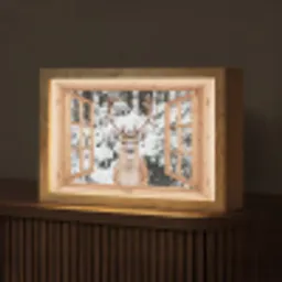 Doorkijk - Hert - Sneeuw - Winter - Bos - Dieren Light Box met kabel (Tafellamp) klein -z3d_website