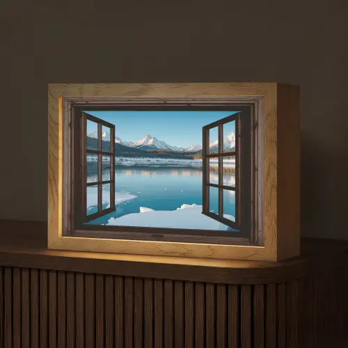 Doorkijk - Winterlandschap - Meer - Bergen - Uitzicht Light Box met kabel (Tafellamp) klein -z3d_website