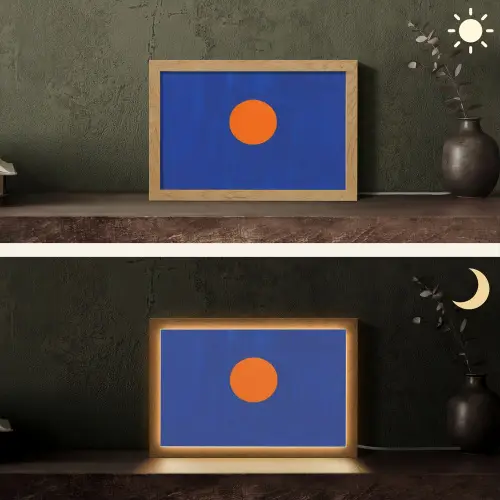 Vorm - Rond - Minimalistisch - Blauw Light Box met kabel (Tafellamp) klein -sfeer3
