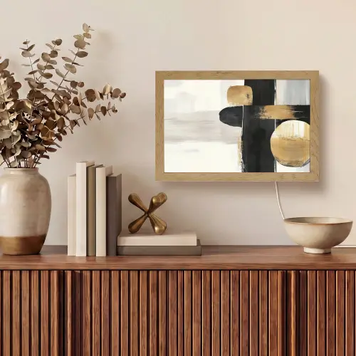Vormen - Penseelstreken - Abstract - Goud Light Box met kabel (Tafellamp) klein -sfeer2